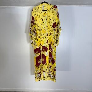 Free People Yellow Floral Kimono